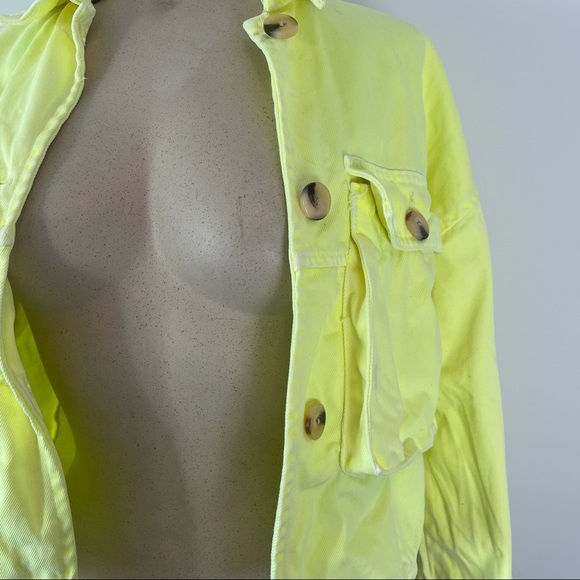 ZARA Women's Oversized Neon Yellow Full Button Front Jean Denim Jacket Size XS - Picture 7 of 13